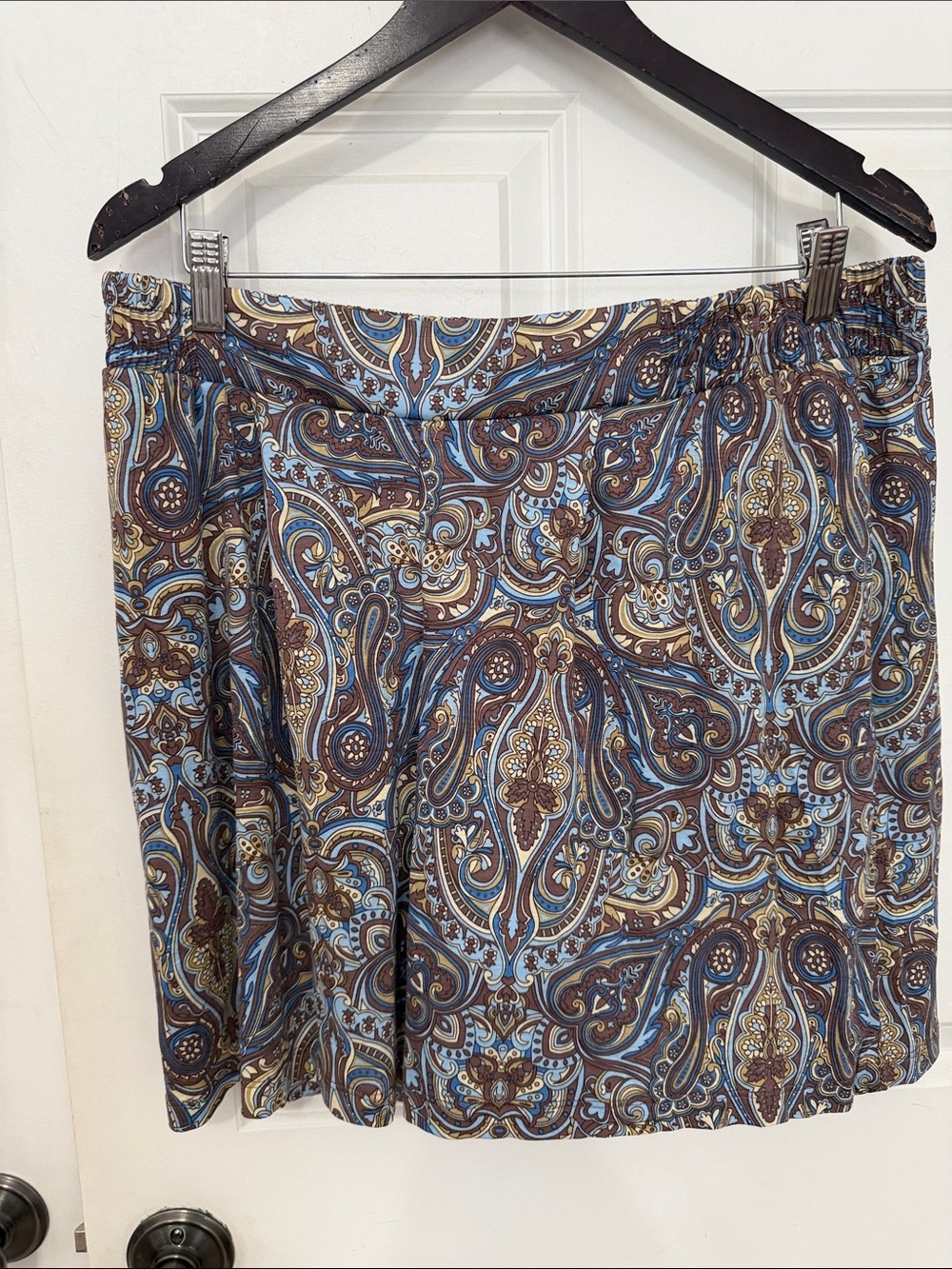 Lascana Paisley Shorts size 14 Blue and Brown dressy elastic waist shorts NWT